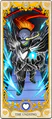 Monster Kid visto por trás de Undyne a Imortal em sua carta de tarô.